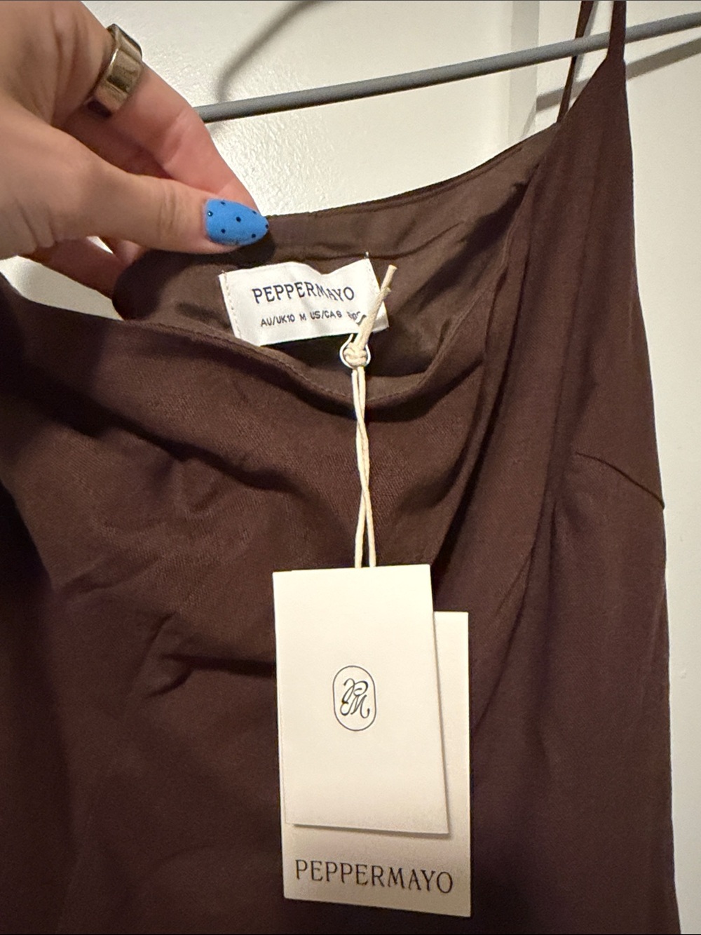 Peppermayo One-Shoulder Maxi Dress in Deep Brown (“Thinking about you linen maxi - Picture 5 of 5